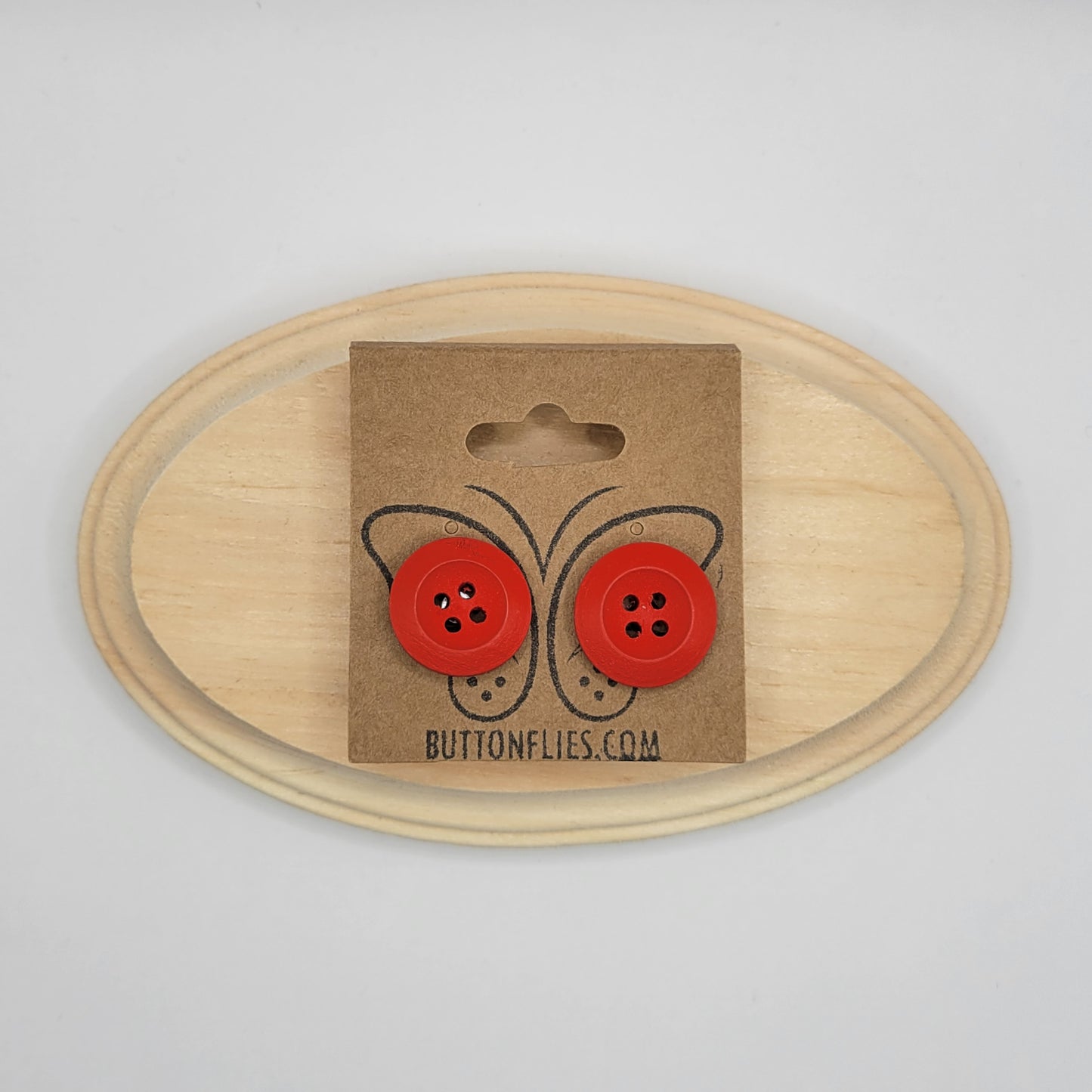 Round Wooden Studded Button Earrings