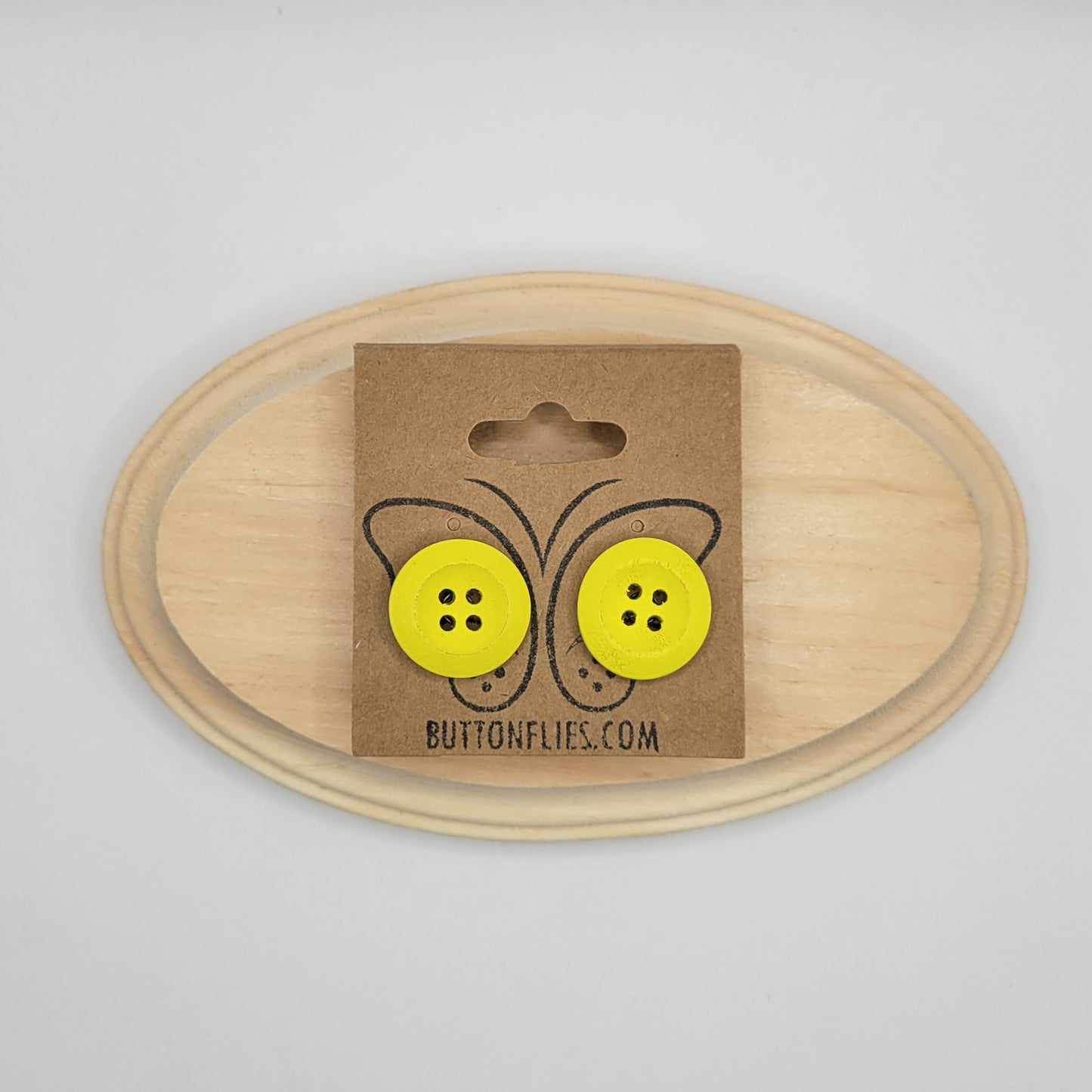 Round Wooden Studded Button Earrings